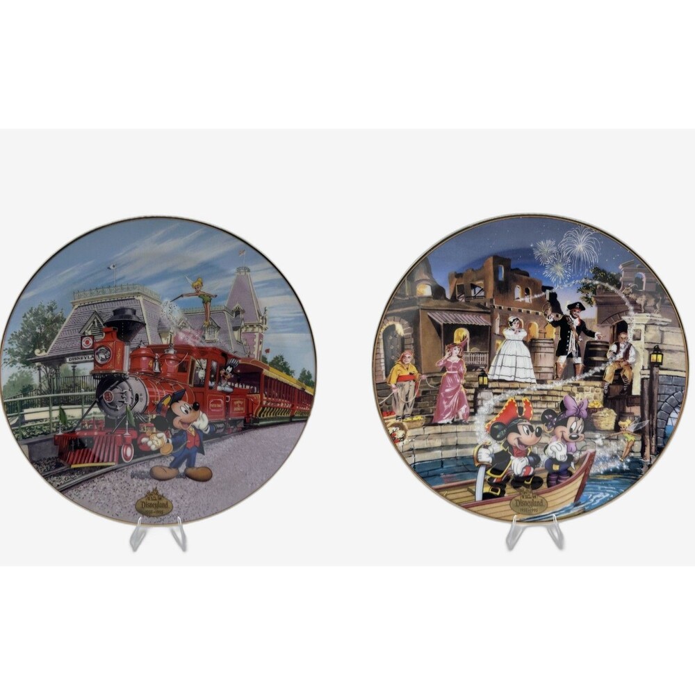 Disneyland 40th Anniversary Bradford Plates Railroad/Pirates Caribbean w/ COA